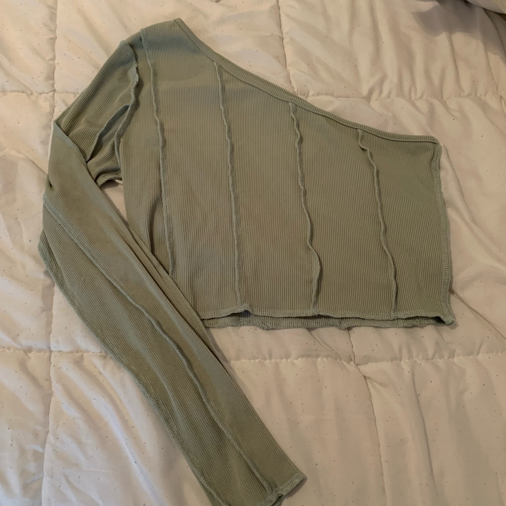 EUC SHEIN Olive Green Longsleeve 1 Shoulder ribbed top!